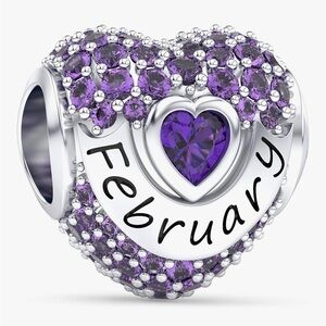 Birthstone Charm February silver fits all Pandora bracelets sterling 925
